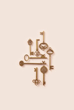 Minimalist Composition Of Various Antique Golden Keys