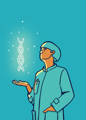 Professional researcher examining DNA chain