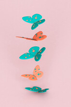 Flying Butterflies On A Violet Background
