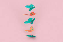 Butterflies In A Line On Violet Background