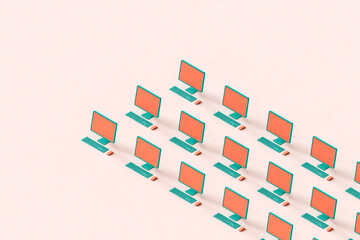 rows of personal computers. 3d render