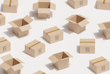 Delivery And Shipping Concept - Cardboard Package Boxes Background