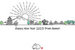 手描きの青森県の観光地の街並2023年賀状テンプレート