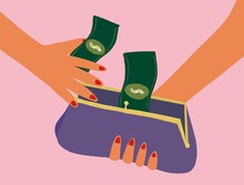 Dollar Money To Pay From A Woman’s Purse. Illustration