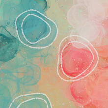 Abstract Alcohol Ink Painting Layered With White Circles