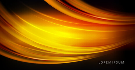 Wall Mural - Abstract golden waves with glitter effect on black design