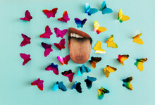 Butterfly And Sensual Mouth Collage