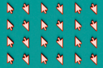 top down view of many pink arrow cursors