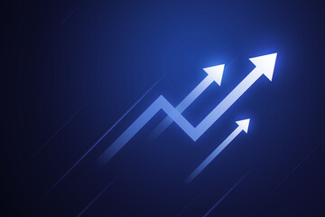 Fototapete - blue technology up arrow symbol on direction icon background with growth business development concep