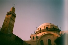 A Beautiful Mosque On Jerusalem On Sunset