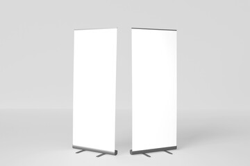 Wall Mural - Blank white roll-up banner display mockup, isolated, 3d rendering.