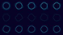 Set Of Technology Abstrcat Blue Circles Elements Wave Lines On Dark Background