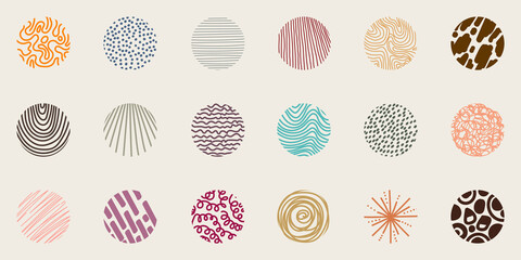 Wall Mural - Set of hand drawn lines pattern doodle style round shapes isolated  on cream background