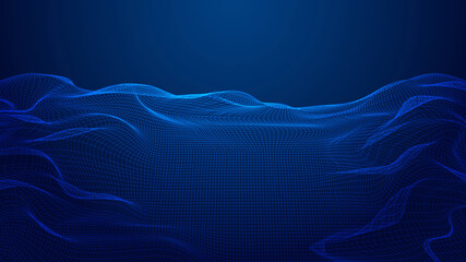 Poster - abstract 3d cyber technology futuristic wireframe terrain grid landscape blue background
