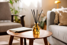 Table With Reed Diffusers And Notepads At Home