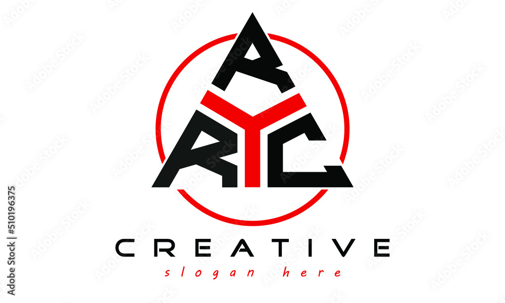 RRC three letter creative triangle shape in circle logo design vector ...