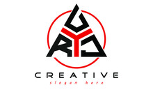 RUJ Three Letter Creative Triangle Shape In Circle Logo Design Vector Template. Typography Logo | Letter Mark Logo | Initial Logo | Flat Logo |  Minimalist Logo | 
