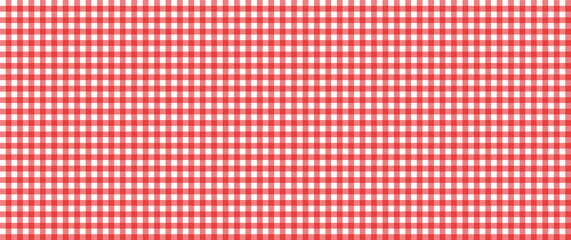 Red and white checkered tablecloth fabric background vector seamless texture pattern.