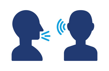 Poster - Silhouette of two persons talking and listening. Vector icon illustration concept.