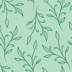 Poster - Elegant green vector pattern with hand drawn leaves