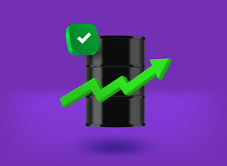 Aufkleber - Oil barrel price concept with checkmark icon. 3d vector illustration