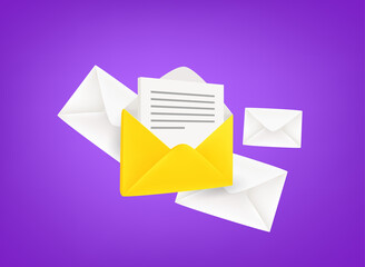 Aufkleber - Yellow and white envelopes. Receiving a new mail concept. 3d vector illustration