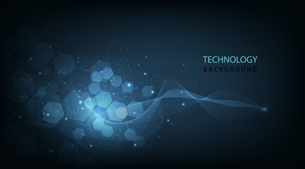 Aufkleber - Hexagon and Waves background.Futuristic technology abstract graphic concept. 