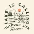 fishing illustration lake outdoors badge design vintage