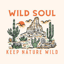 Wild Land Illustration Desert Design Cactus Vintage