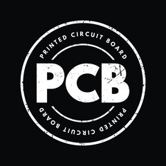 Poster - PCB Printed Circuit Board - laminated sandwich structure of conductive and insulating layers, acronym text stamp concept background