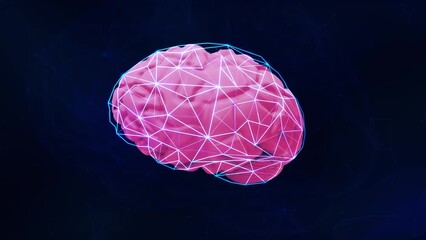 Poster - Brain energies and data transferring concept background 4k Animation. Medical and futuristic tech backdrop, connecting lines brain