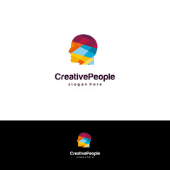 colorful geometric people head logo design modern icon template