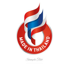 Made in Thailand Abstract wavy flag torch flame red white blue modern ribbon strip logo icon vector