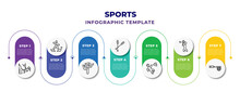 Sports Infographic Design Template With Climber, Man Jumping With Opened Legs, Dancer Balance Posture On One Leg, Ski Poles, Man Losing Hat, Man Playing Badminton, Fishing Net Icons. Can Be Used For