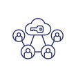 Encryption of personal data in a cloud line icon on white