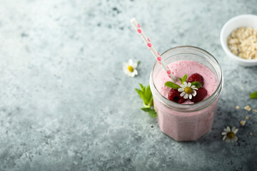 Wall Mural - Healthy raspberry smoothie in the jar