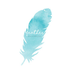 Poster - Watercolor blue feather background