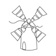© Olena - Continuous one line drawing of old windmill. Vector illustration on isolated background