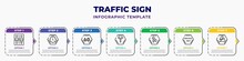 Traffic Sign Infographic Design Template With Wc, Waiting, Speed Limit, Y Intersection, Straight, Wrong Way, Steep Descent Icons. Can Be Used For Web, Banner, Info Graph.