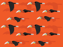 Bird Rufous Necked Hornbill Cartoon Flying Seamless Wallpaper Background