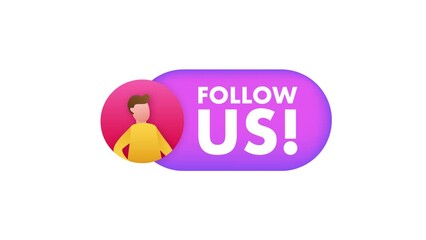Aufkleber - Button Follow us on white background. Motion graphics . 4k