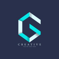 modern overlapping hexagon shape letter g logo design and silhouette