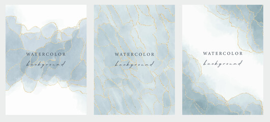 Wall Mural - Set of vector watercolour universal backgrounds with gold glitter and copy space for text