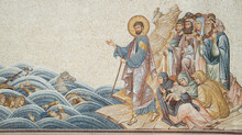 Christian Mosaics "The Israelites Flee From Egypt" Outside In St. Mary Of Techirghiol Monastery