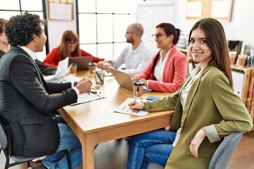 Canvas Print - Group of business workers smiling happy working at the office.