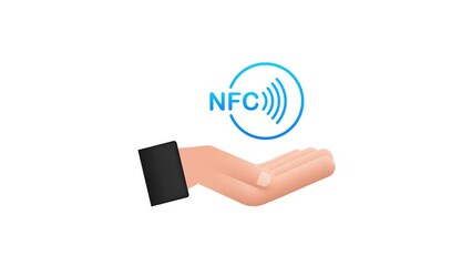 Poster - Contactless wireless pay sign in hands logo. NFC technology. Motion graphics 4k