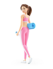 Wall Mural - 3d sporty woman walking with yoga mat