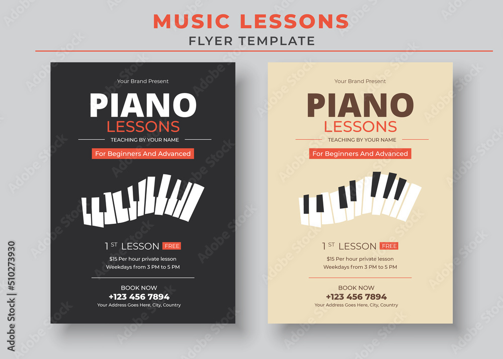 Music Lessons Flyer Template, Piano Lessons Poster, Music Class Poster, Guitar Lessons Poster Stock Vector | Adobe Stock editable-music-classes-flyer-templates