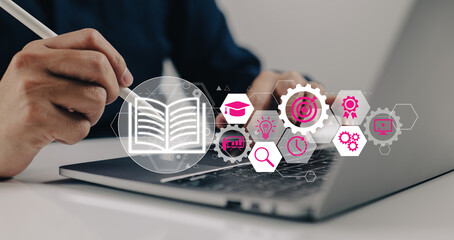 Aufkleber - In online education and internet technology, the e-learning idea is cutting-edge. Webinars, lectures, and online training courses are all options. Development of abilities.