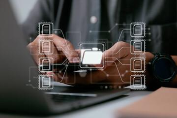 Aufkleber - DMS, online documentation database, and process automation to manage files, knowledge, and documentation in an ERP environment. Business technology.